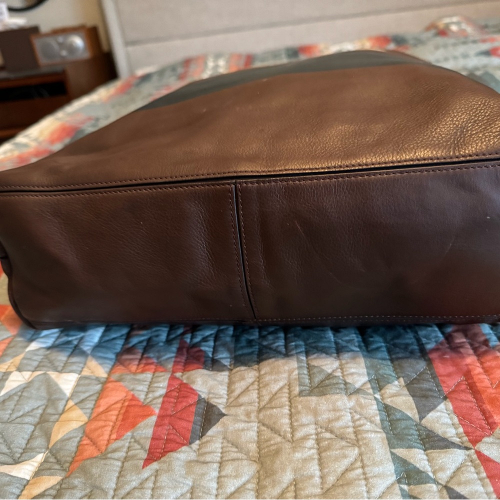 Authentic Coach leather bag dark brown with navy and beige strip No. C1276-70653 - Picture 3 of 10